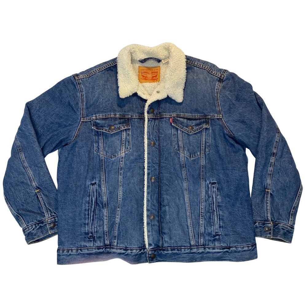 Levi's Sherpa Lined Denim Trucker Jacket Men's XL‎ Blue Button Front Western